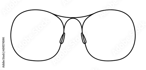 Oversized Round frame glasses fashion accessory illustration. Sunglass front view for Men, women, unisex silhouette style, flat rim spectacles eyeglasses with lens sketch style outline isolated