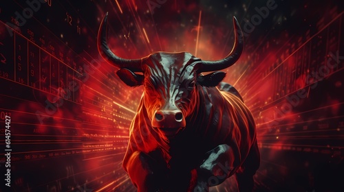Bull bullish Stock market Cryptocurrency_red - Created using generative AI tools © PGVFotografia
