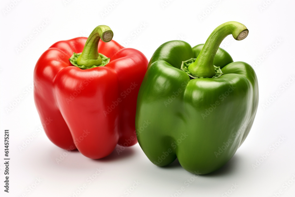 Green and red bell pepper on a white background. Fresh green and red bell pepper vegetables. Ai generative. Green and red bell pepper on a white background. Fresh green and red bell pepper vegetables. Ai generative.