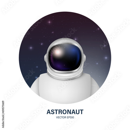 Vector 3d Realistic Spaceman, Astronaut. Spacesuit, Astronaut Helmet on Space Background. Cosmonaut Suit with Transparent Glass Visor for Space Exploration. White Suit for Spaceman, Protection