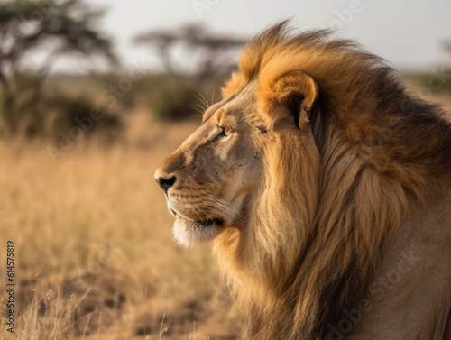 male lion watching over savannah © STORYTELLER