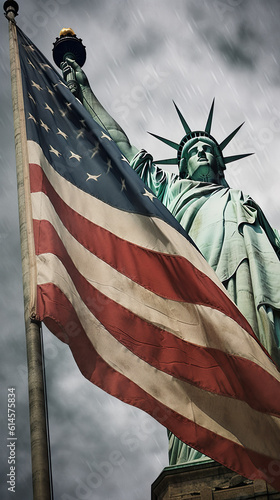 Statue of Liberty with American Flag © ardasavasciogullari