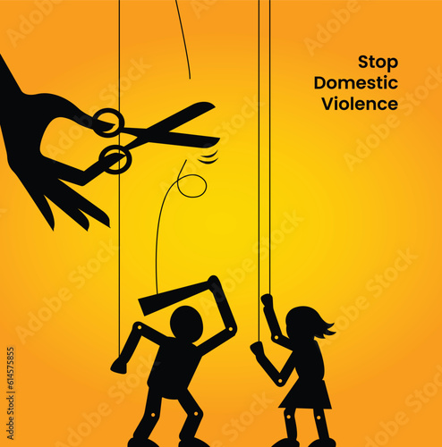 Stop, domestic violence, creative social issue, flat illustration, acknowledge domestic violence,  aesthetic illustration, Concept of domestic abuse and sexual harassment,  violence against women