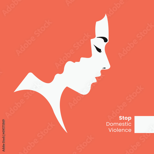 Stop, domestic violence, creative social issue, flat illustration, acknowledge domestic violence,  aesthetic illustration, Concept of domestic abuse and sexual harassment,  violence against women