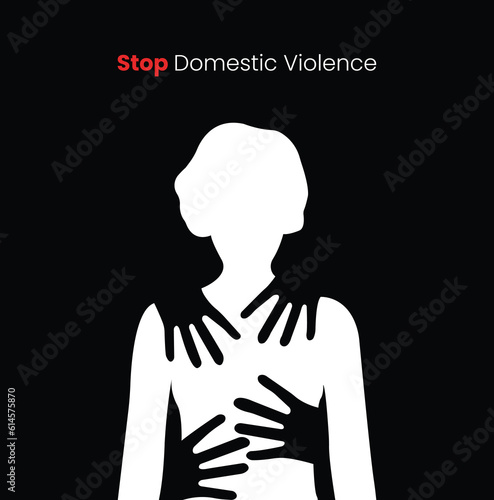 Stop, domestic violence, creative social issue, flat illustration, acknowledge domestic violence,  aesthetic illustration, Concept of domestic abuse and sexual harassment,  violence against women