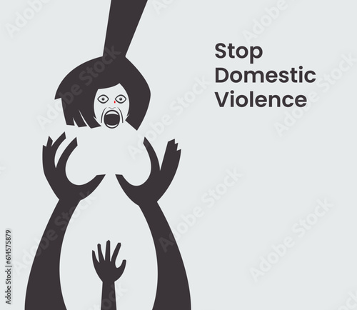 Stop, domestic violence, creative social issue, flat illustration, acknowledge domestic violence,  aesthetic illustration, Concept of domestic abuse and sexual harassment,  violence against women
