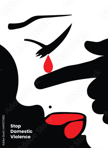 Stop, domestic violence, creative social issue, flat illustration, acknowledge domestic violence,  aesthetic illustration, Concept of domestic abuse and sexual harassment,  violence against women