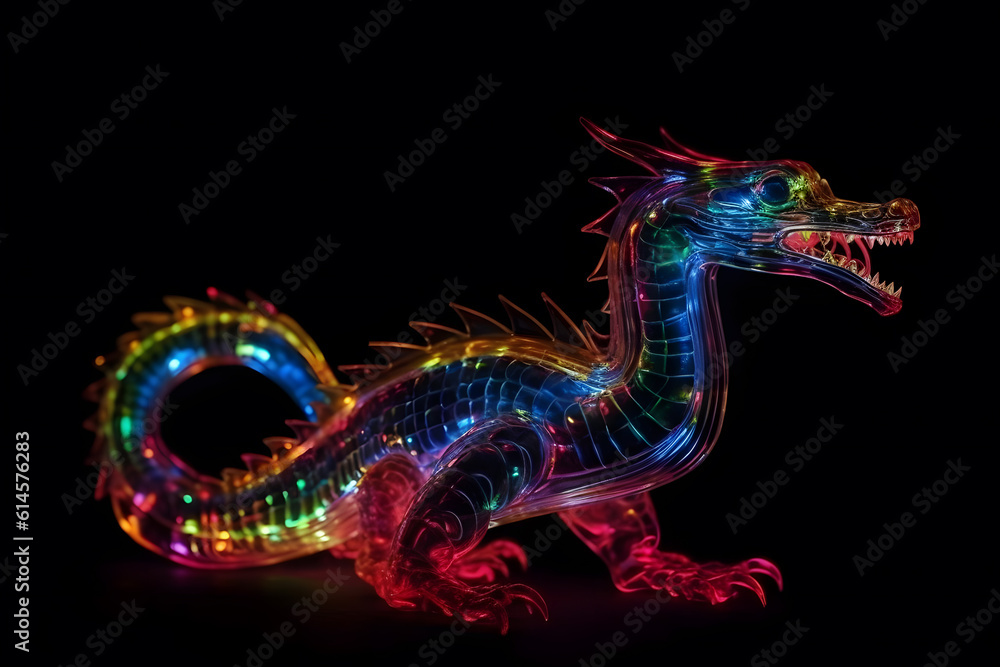 Neon light oriental dragon illustration. Generative AI Neon light oriental dragon illustration. Generative AI
