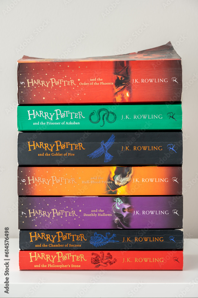 Naklejka premium Calgary, Alberta - June 17, 2023: Cover of the Harry Potter novels.