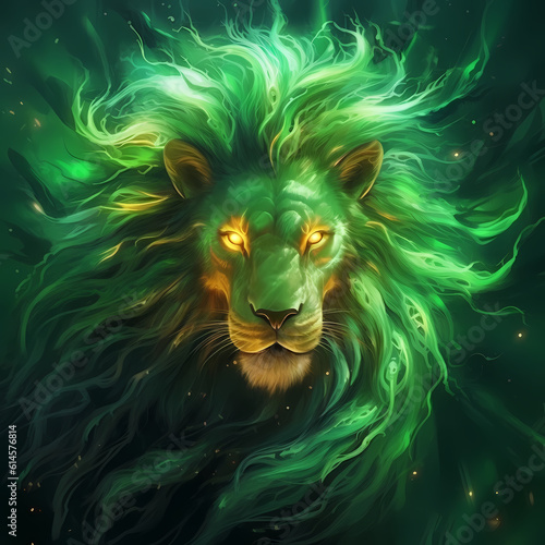 Portrait of a Green Lion - Leo Birth Sign © Digital Waves