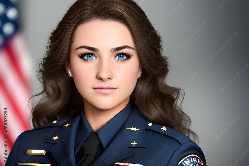 Beautiful Female US Police Officer Portrait, Generative AI Beautiful Female US Police Officer Portrait, Generative AI
