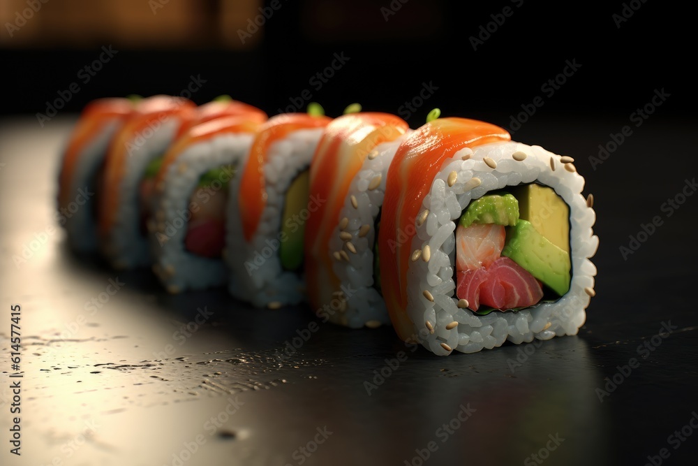 Sushi Roll California Salmon Tuna Ahi Avocado Roe Chef Roll Special Background Image Sushi Roll California Salmon Tuna Ahi Avocado Roe Chef Roll Special Background Image