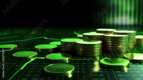 3D coin background with a green finance graph - Created using generative AI tools