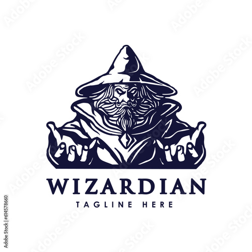 wizard witch magic oldman logo design template illustration