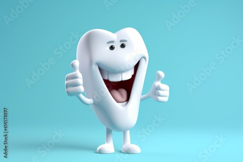 Toothy, Smiling Dental Delight: A Cartoon Portrait Giving Thumbs Up, Generative AI