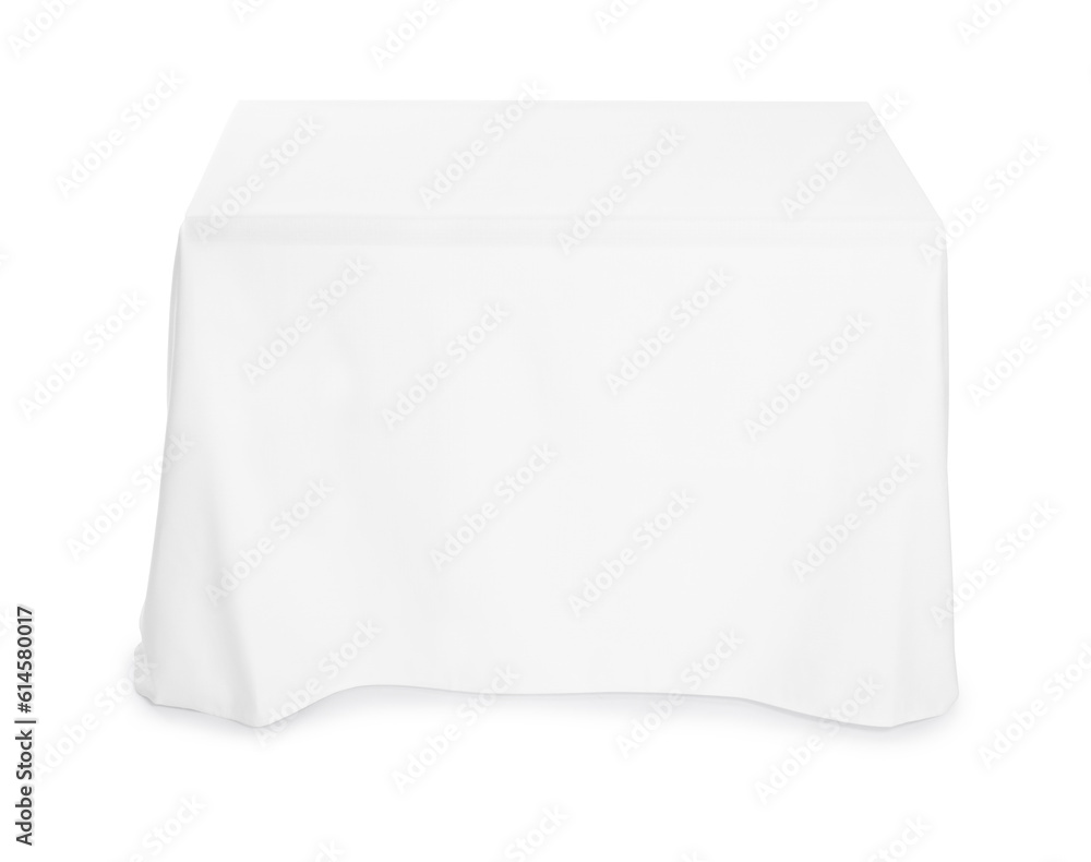 Table with white tablecloth isolated on white Table with white tablecloth isolated on white