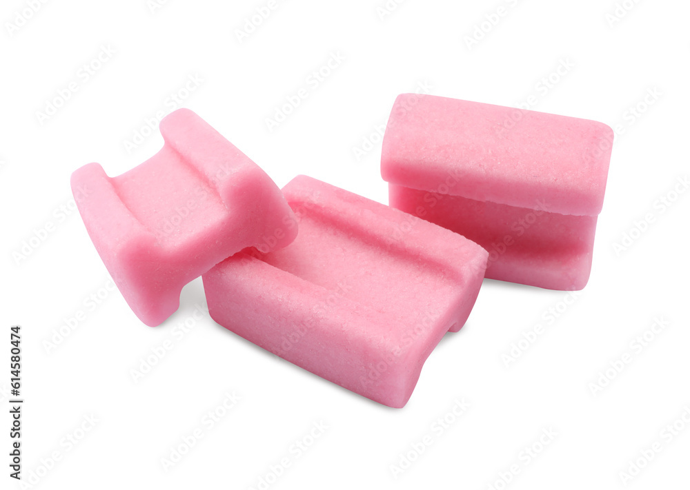 Tasty pink chewing gums on white background Tasty pink chewing gums on white background