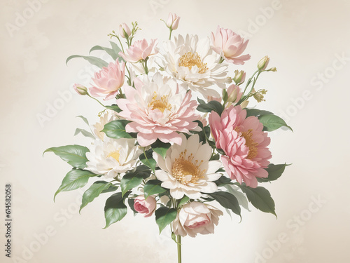 The bouquet of white with delicate pink a sense of softness and romance, creating a visually pleasing and enchanting arrangement.