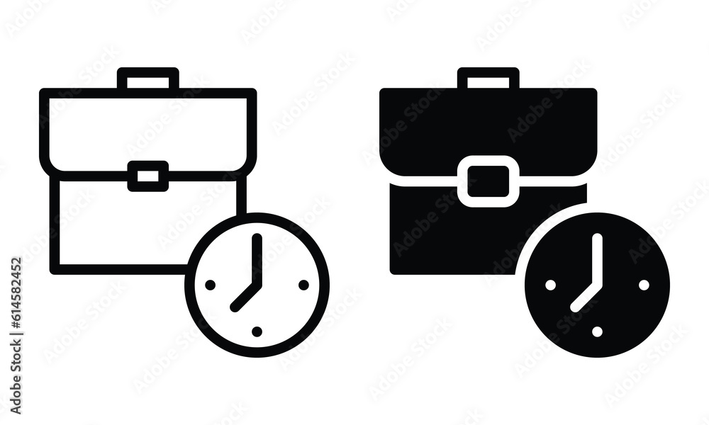 Working hours icon with outline and glyph style. Working hours icon with outline and glyph style.