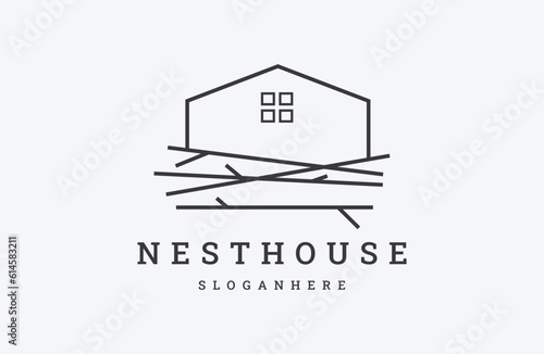 nest house logo vector icon illustration line style .