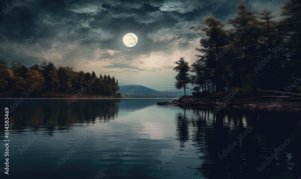Obraz premium Midnight on the river — Generative AI