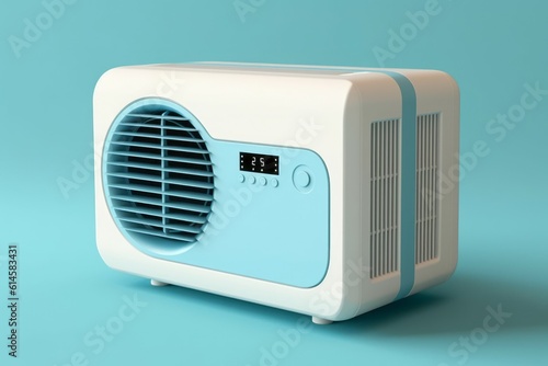 Inverter mobile free-standing air conditioner. Background with selective focus. AI generated, human enhanced