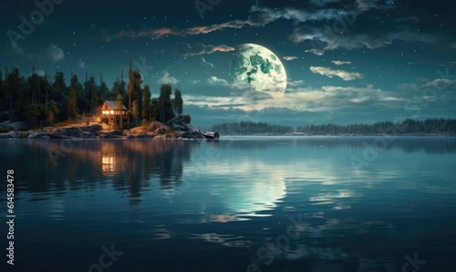 Moon reflecting on a lake — Generative AI © Marcus