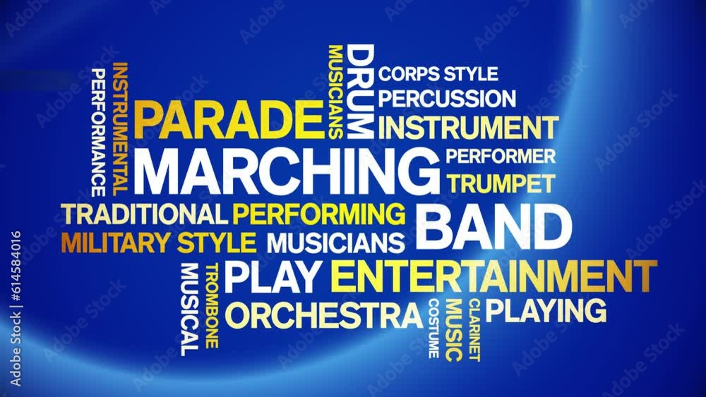 Marching Band animated tag word cloud;text design animation typography seamless loop