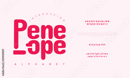 Penelope abstract digital technology logo font alphabet. Minimal modern urban fonts for logo, brand etc. Typography typeface uppercase lowercase and number. vector illustration