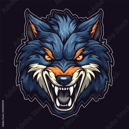 Wolf mascot sport logo design. Wolf animal mascot head vector illustration logo. Tiger head emblem design for eSports team. Character for sport and gaming logo concept. Black background.