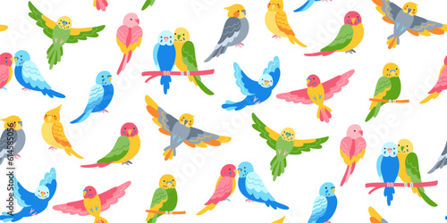 Exotic tropical parrot trendy seamless pattern. Colorful flying birds repeat ornament background. Summer bright funny design parrots wallpaper textile fabric, endless packaging, boundless vector decor