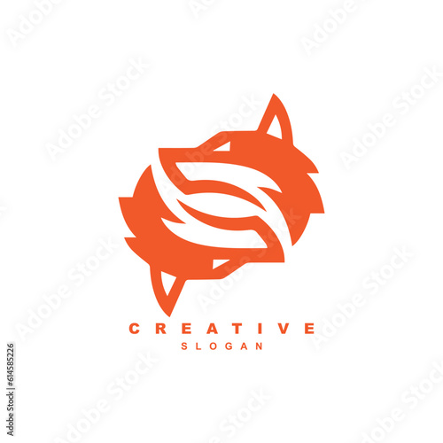 Two face orange fox logo design vector for your brand or business