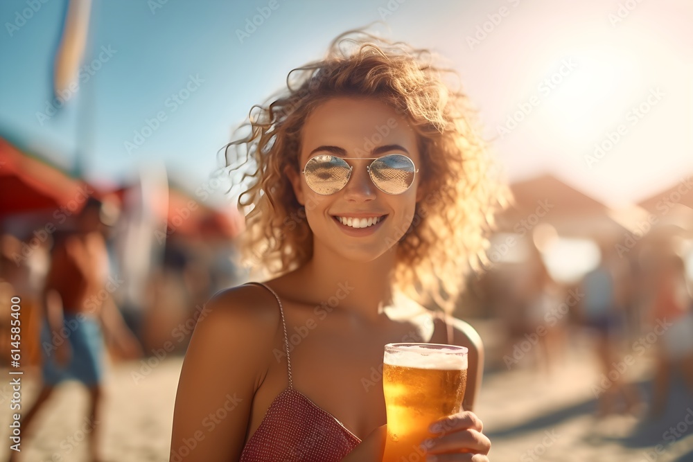 ビールを飲む女性 with generative ai