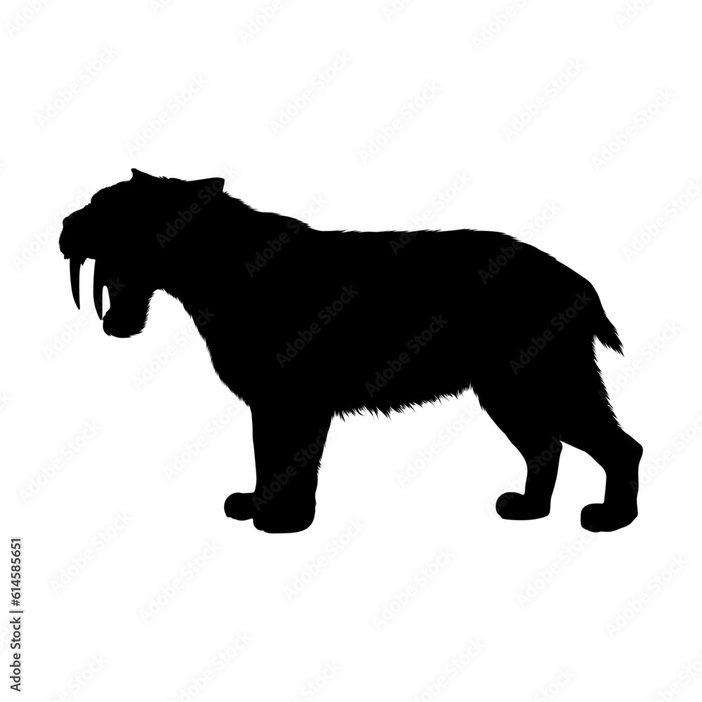 Standing Sabre Toothed Silhouette. Good To Use For Element Print Book, Animal Book and Animal Content
