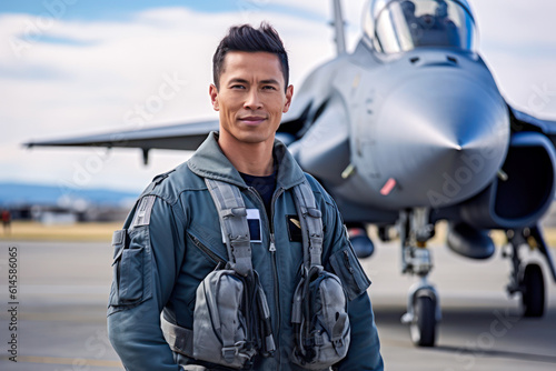 Slika na platnu Military fighter jet pilot portrait. Generative AI