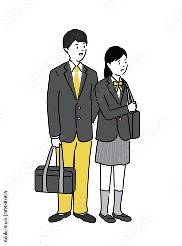 高校生の男女のイラスト、笑顔、ベクター