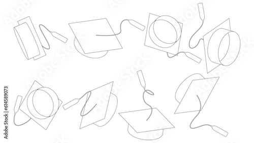 Set of Graduation cap, mortar board icons. Vector illustration of Academic caps. Student hat icon use for print, web and app.