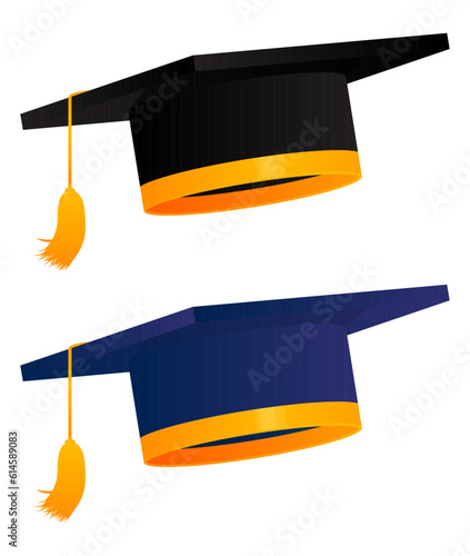 Set of Graduation cap, mortar board icons. Vector illustration of Academic caps. Student hat icon use for print, web and app.