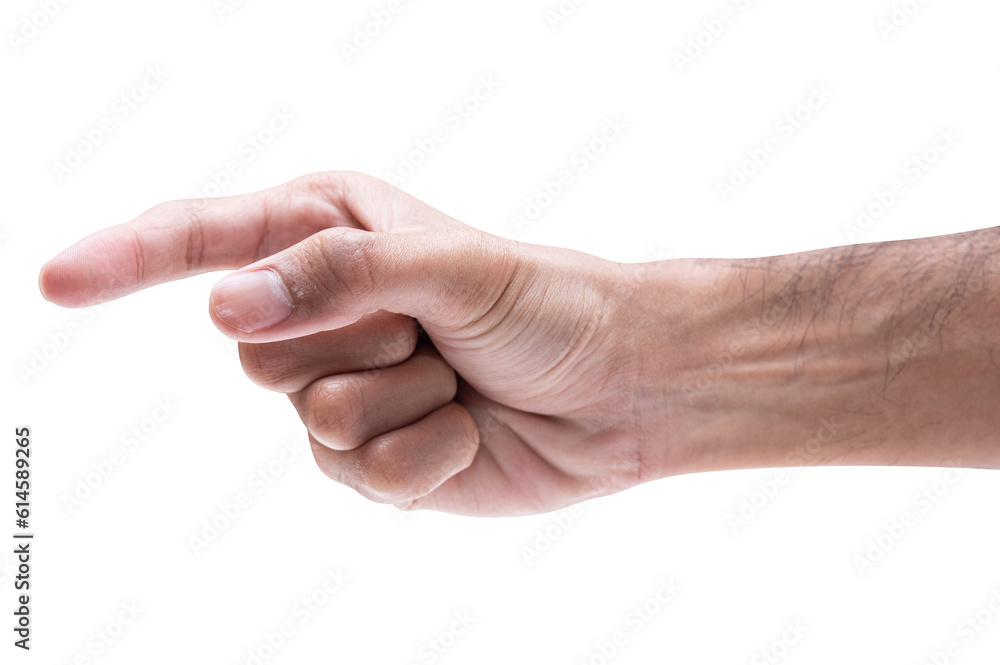 Male hand picking something isolated on white background. Male hand picking something isolated on white background.