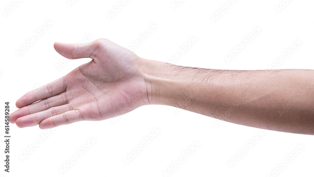 Male hand reach and ready to help or receive. Gesture isolated on white background. Male hand reach and ready to help or receive. Gesture isolated on white background.