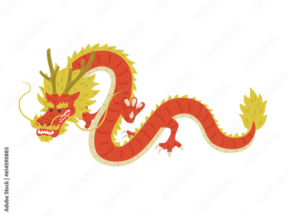 Obraz premium 飛んでいる、赤龍のイラスト