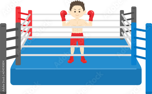 ボクシングリングに立つ、男性ボクサーのイラスト