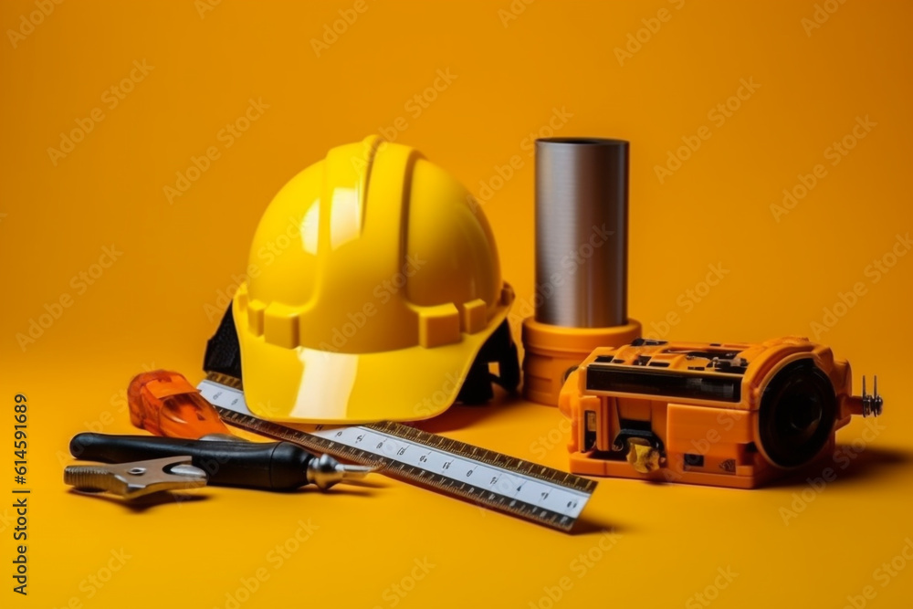 worker tools with safety helmet