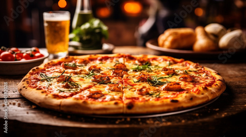 italian pizza in wooden table