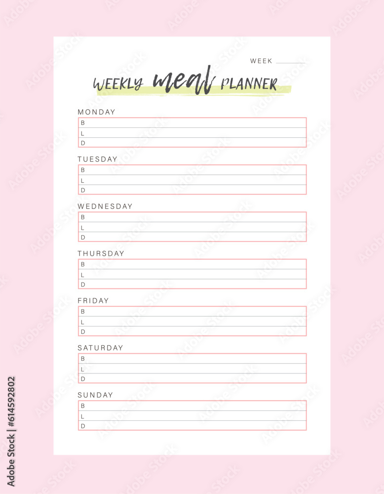 Fototapeta premium Weekly meal planner. Plan you food day easily. Vector illustration. 