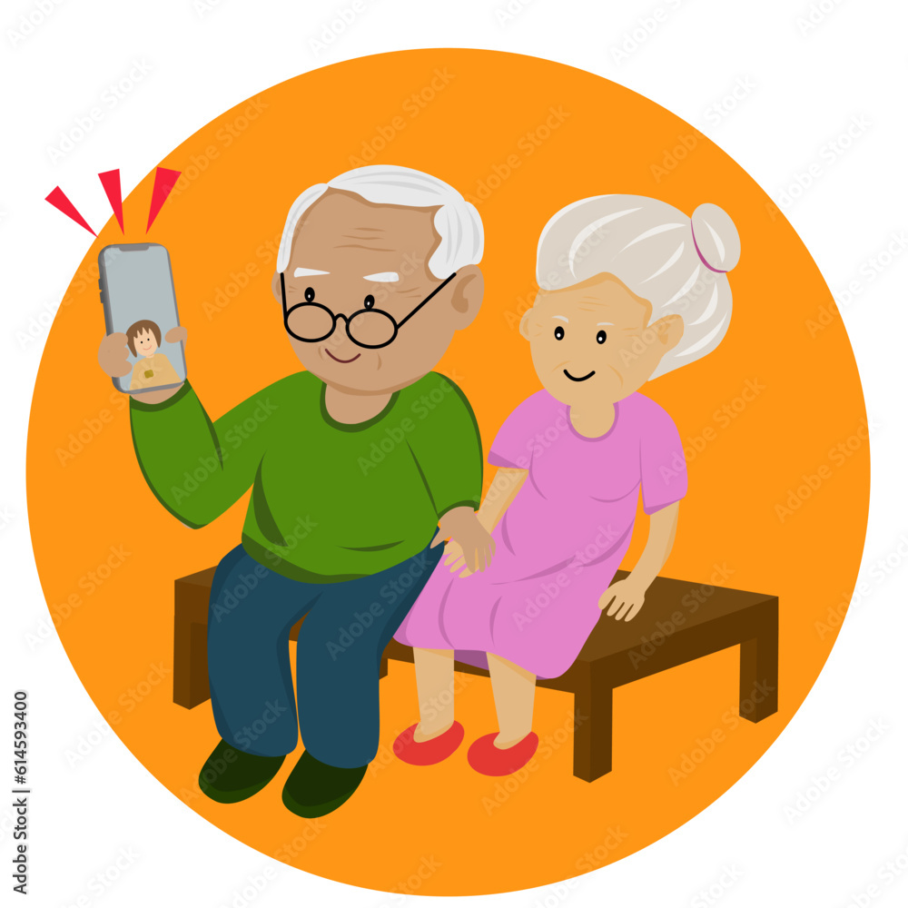 cartoon characters elderly using phone communication. Social with the elderly concept. cartoon characters elderly using phone communication. Social with the elderly concept.