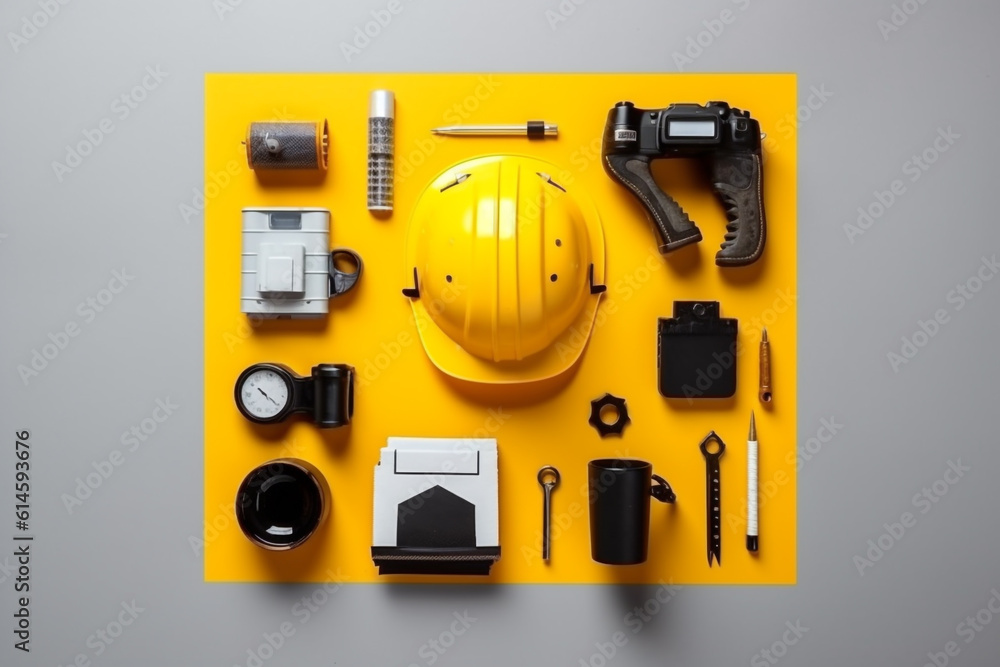 Fototapeta premium engineer tools top view International worker's day