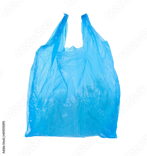 One light blue plastic bag isolated on white