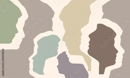 Human face side view silhouette. Schizophrenia and split personality disorder and mental health psychiatric disease concept. Mental health