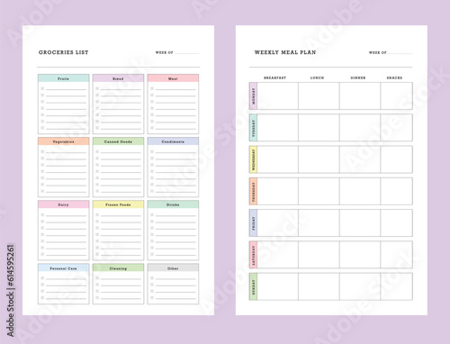 Meal Planner and groceries list planner. Plan you food day easily. Vector illustration